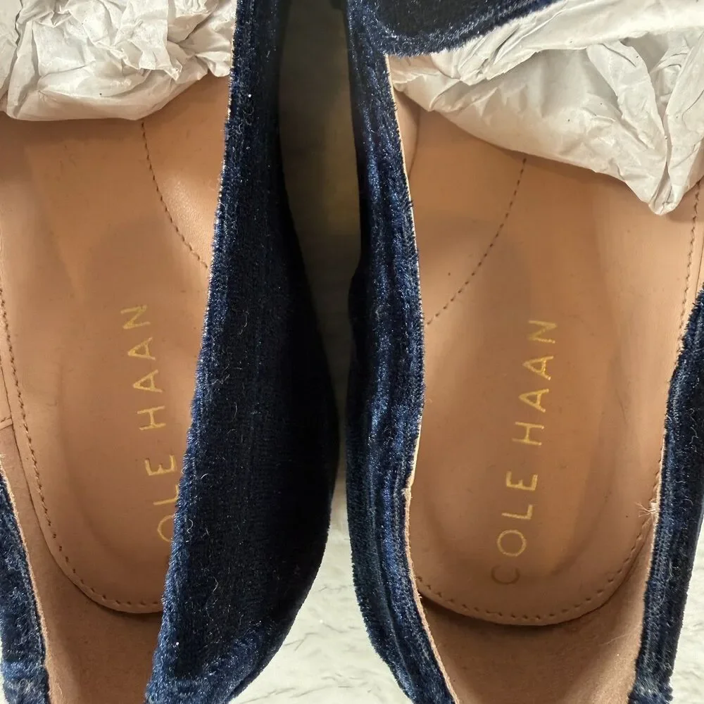 Cole Haan Womens Stassi Velvet Chain Loafer Navy Blue Size 6 Dress Flat